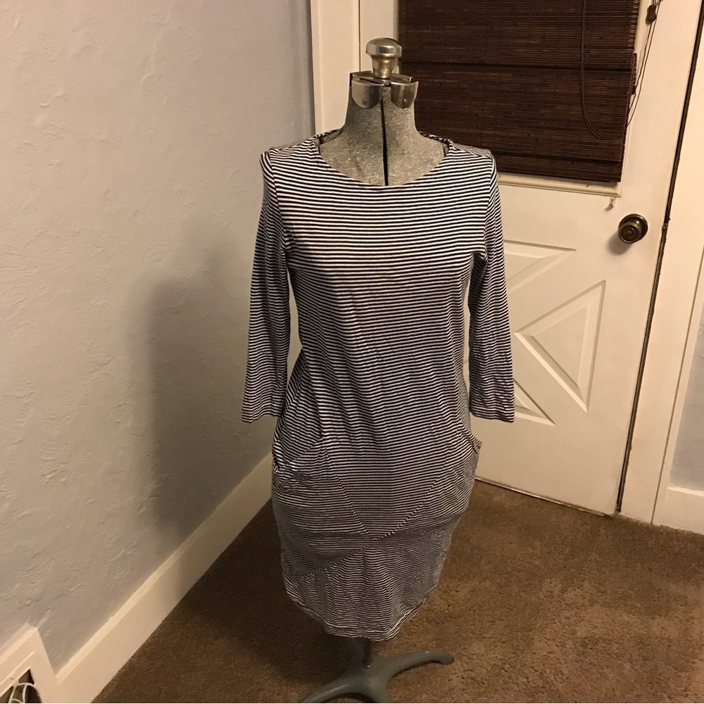 Betabrand Navy Blue White Striped Jersey Knit Dress Size S